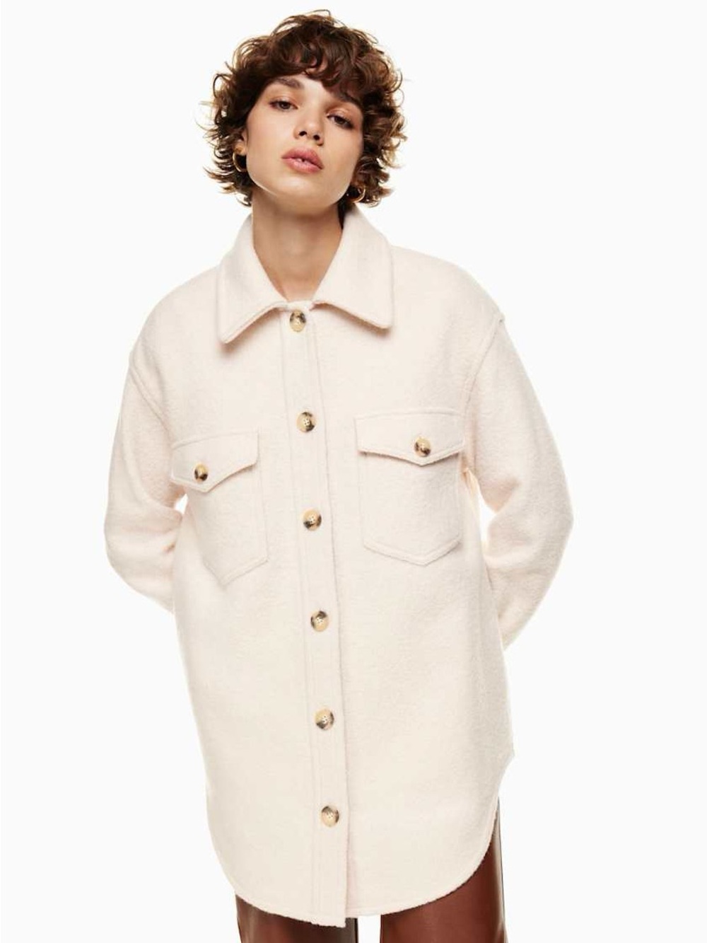 💛 Aritzia Wilfred Free Ganna Shirt Jacket Cream 100% Merino Wool S Oversized EUC